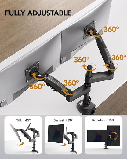 HUANUO Dual Monitor Arm for 13-32 inch Screens, Holds 19.8lb, Adjustable - Image 3