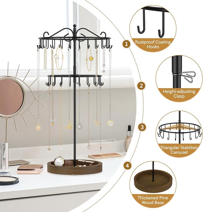 iDavosic.ly 2 Tier Rotating Necklace Holder Organizer - Image 5