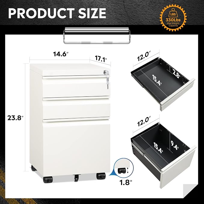 DEVAISE 3-Drawer Mobile File Cabinet, Assembled Except Casters, Fits - Image 3