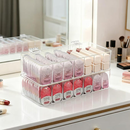 2 Pack Clear Acrylic Makeup Organizers, 7-Section Bathroom Organizer - Image 9
