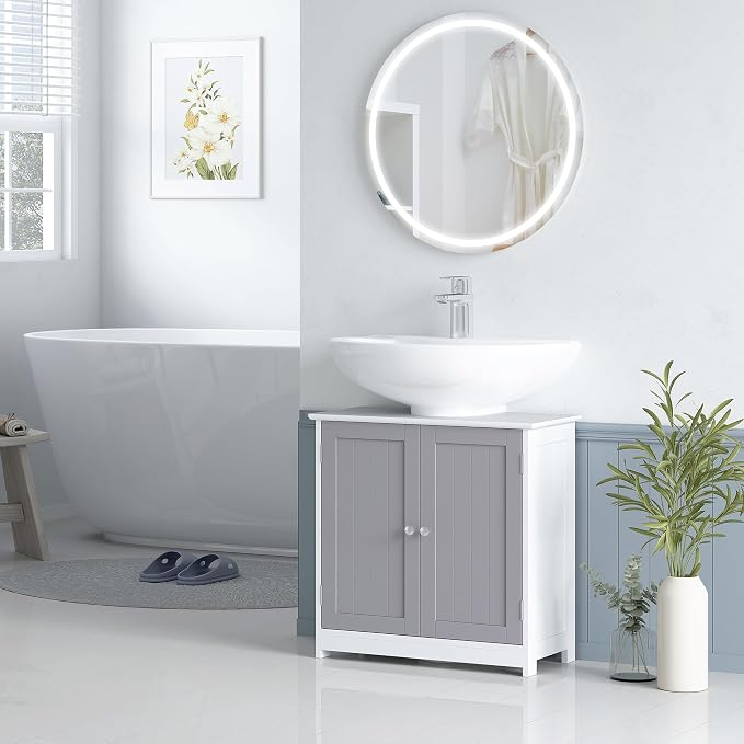 kleankin 23.5" Pedestal Sink Storage Cabinet, Freestanding Bathroom Under Sink - Image 8