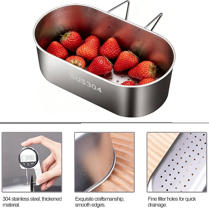 Stainless Steel Sink Drain Strainer Basket, Quick Drain Hanging Sink Strainer - Image 3