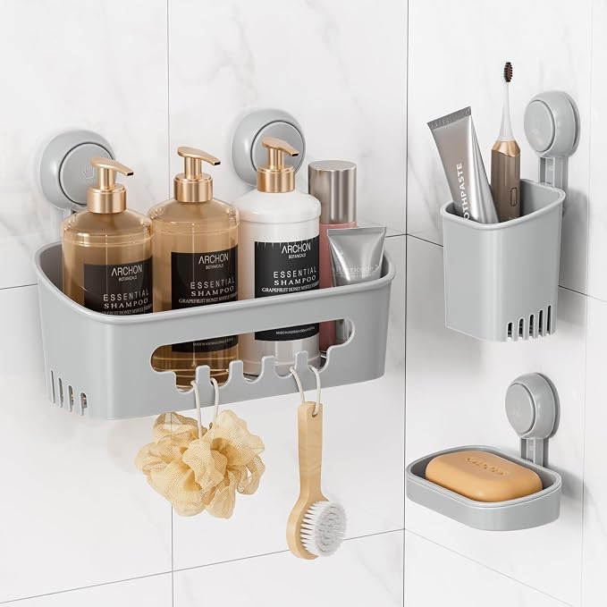 LEVERLOC Shower Caddy Suction Cup Set Shower Organizer & Soap Holder & by LEVERLOC