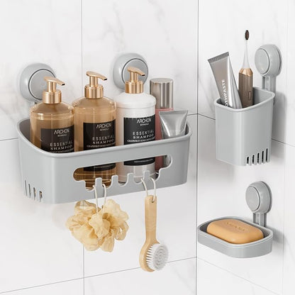 LEVERLOC Shower Caddy Suction Cup Set Shower Organizer & Soap Holder & by LEVERLOC