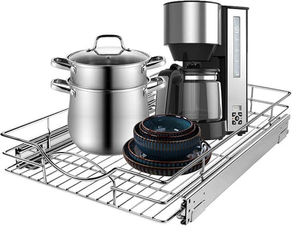 Pull Out Cabinet Organizer 26" W x 21" D, Heavy Duty Kitchen Cabinet Pull Out by SikarouStorageSpecialist