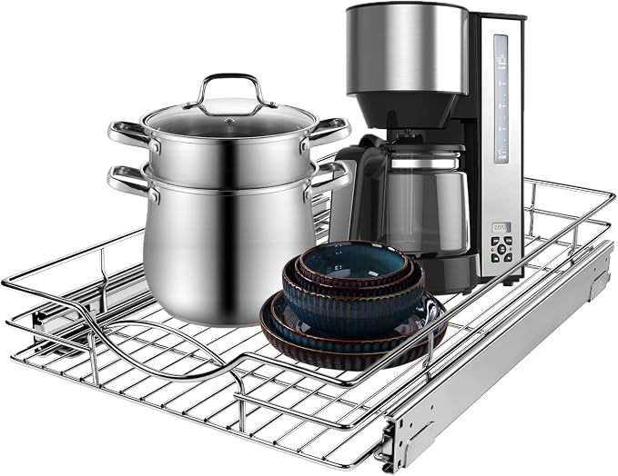 Pull Out Cabinet Organizer 17" W x 21" D, Heavy Duty Kitchen Cabinet Pull Out by SikarouStorageSpecialist