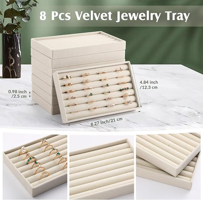 Highergo 8 Pcs Velvet Jewelry Trays Stackable Drawers Organizer Ring Earring - Image 2