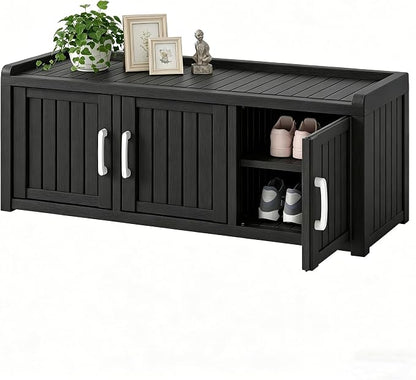 2-Tier Storage Bench, Waterproof UV-Resistant Outdoor Shoe Storage Cabinet by NBYSGO