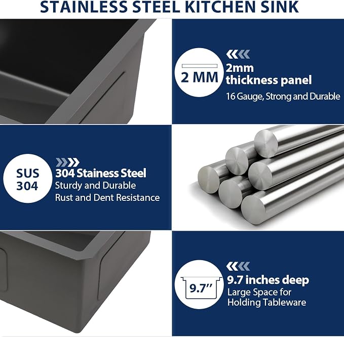 Lordear Matte Black Kitchen Sink 33 Undermount Kitchen Sink 33X19 Inch Ledge - Image 7