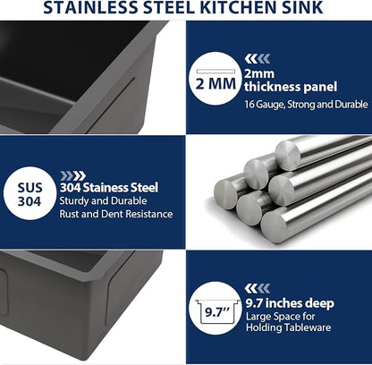 Lordear Matte Black Kitchen Sink 33 Undermount Kitchen Sink 33X19 Inch Ledge - Image 7