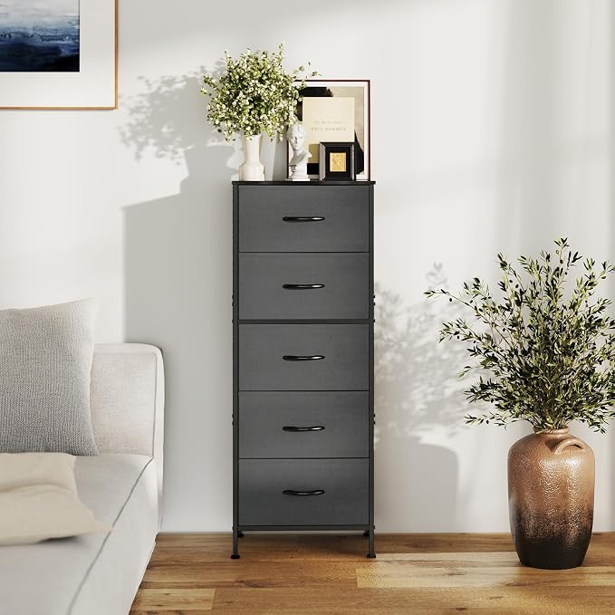 DUMOS Nightstand with 5 Drawers Bedside Table with Removable Fabric Bins Sturdy - Image 7