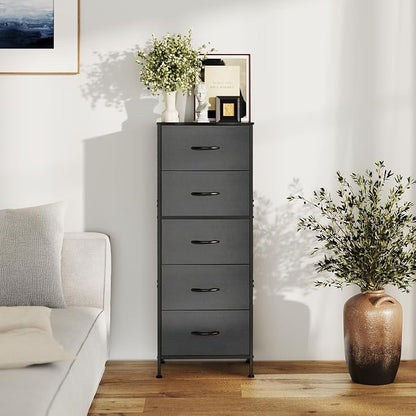 DUMOS Nightstand with 5 Drawers Bedside Table with Removable Fabric Bins Sturdy - Image 7