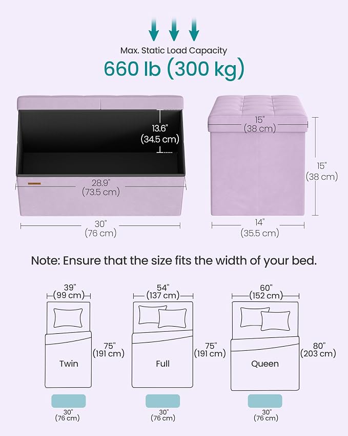 SONGMICS Velvet Storage Ottoman, Folding Storage Bench - Image 2