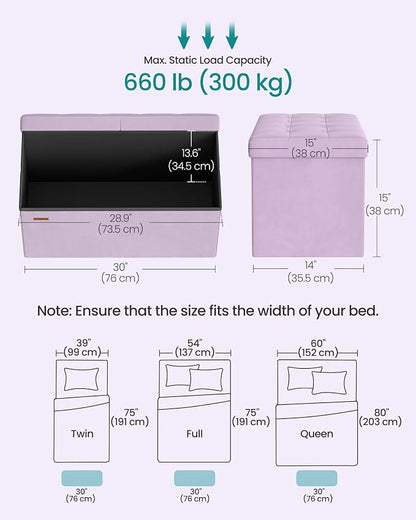 SONGMICS Velvet Storage Ottoman, Folding Storage Bench - Image 2