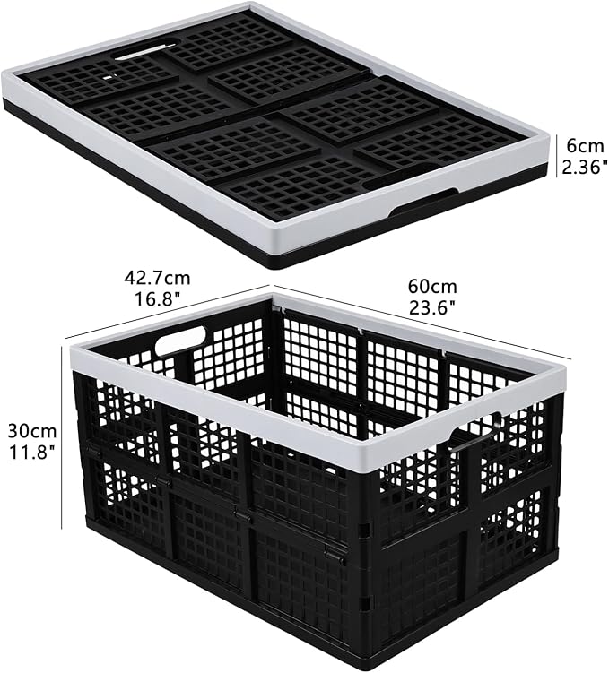 3-Pack Large Plastic Folding Storage Crates, 66 L Collapsible Storage Crates - Image 2