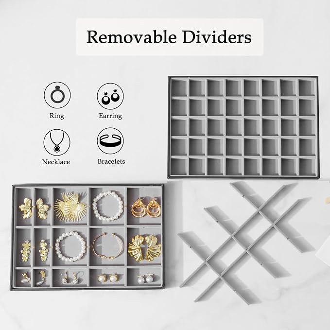 Large Jewelry Organizer Tray 2 Pack, Stackable Jewelry Storage Holder - Image 2