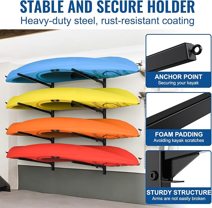 Kayak Storage Rack Wall Mount, Heavy Duty Kayak Wall Mount - Image 4