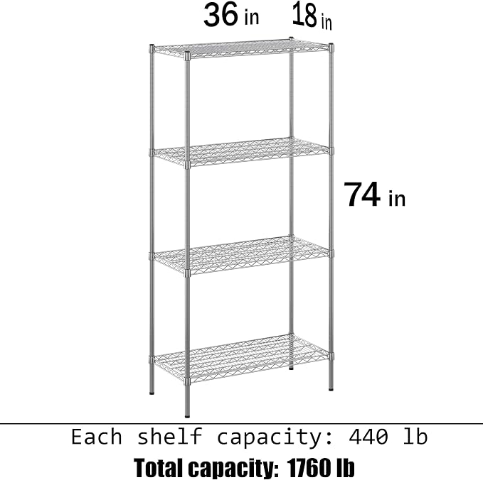 18" Deep x 36" Wide x 74" Height Wire Shelving Kit | 4-Tier | NSF Commercial - Image 3