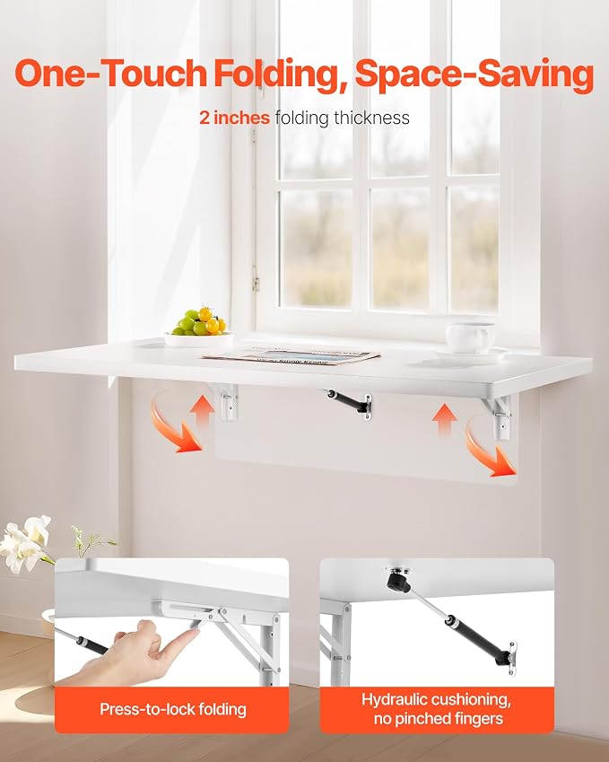 VEVOR Wall Mounted Folding Table, 35.4 x 19.7 inches Wall Mount Table, Floating - Image 5