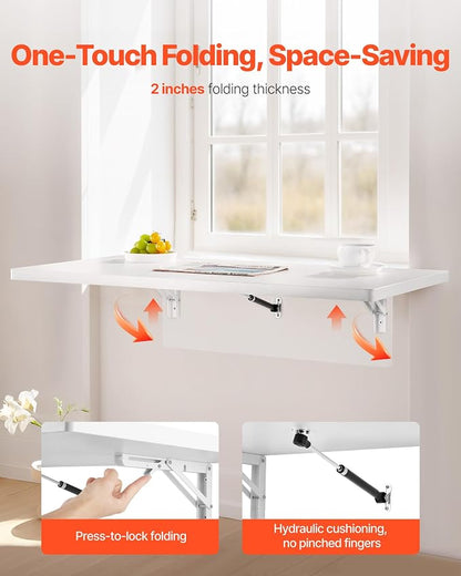 VEVOR Wall Mounted Folding Table, 35.4 x 19.7 inches Wall Mount Table, Floating - Image 5