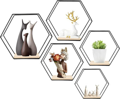 Wall Mounted Hexagonal Floating Shelves Black Set of 5 in Different Sizes - Image 8