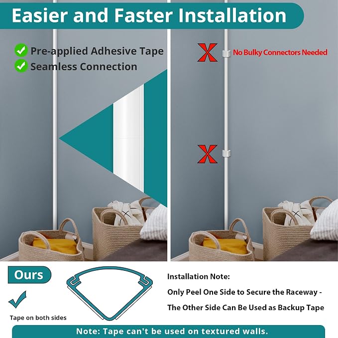ZhiYo Corner Cable Hider for 1 Cord, Hide Wires on Wall Corner, Self-Adhesive - Image 4