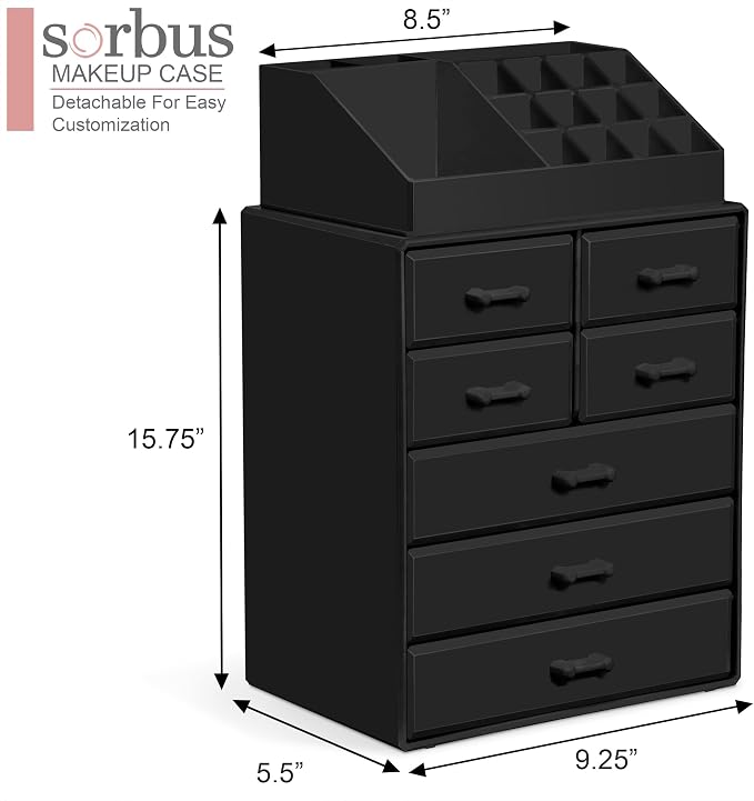 Sorbus Makeup Organizer, Brush Holder and Make Up Storage Drawers - Image 2