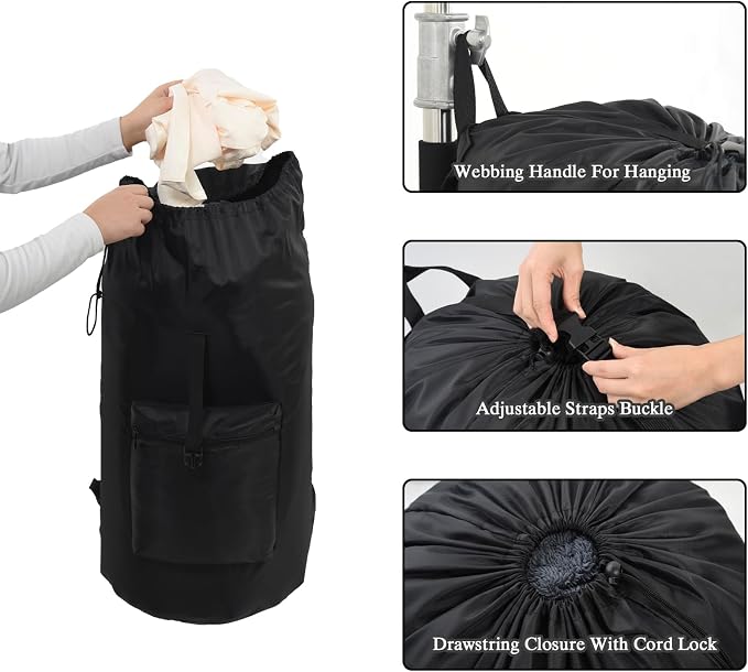 OTraki Laundry Bag Backpack, Portable Travel Dorm Laundry Bag - Image 2