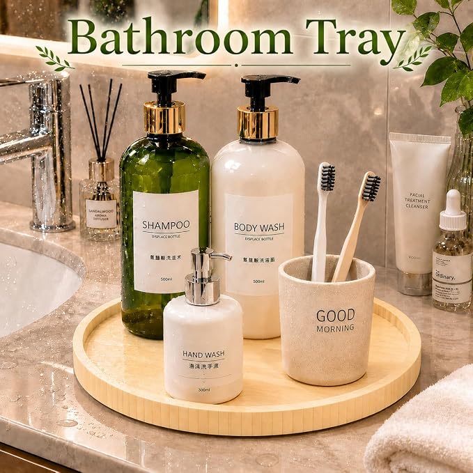 Bamboo Bathroom Organizer Countertop and Vanity Tray，Modern Turntable - Image 2