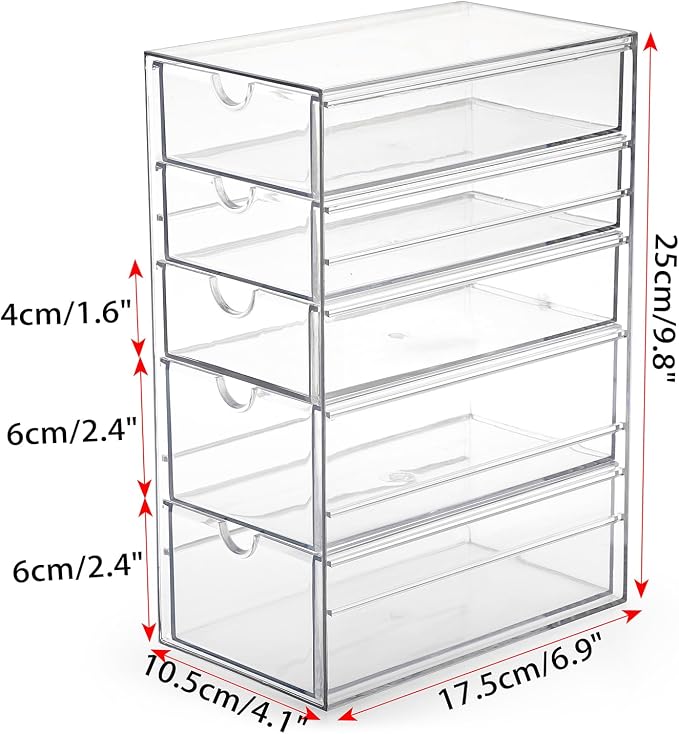 Hipiwe 5-Drawers Plastic Storage Organizer, Cosmetic Hair Tie Container - Image 3