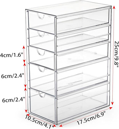 Hipiwe 5-Drawers Plastic Storage Organizer, Cosmetic Hair Tie Container - Image 3