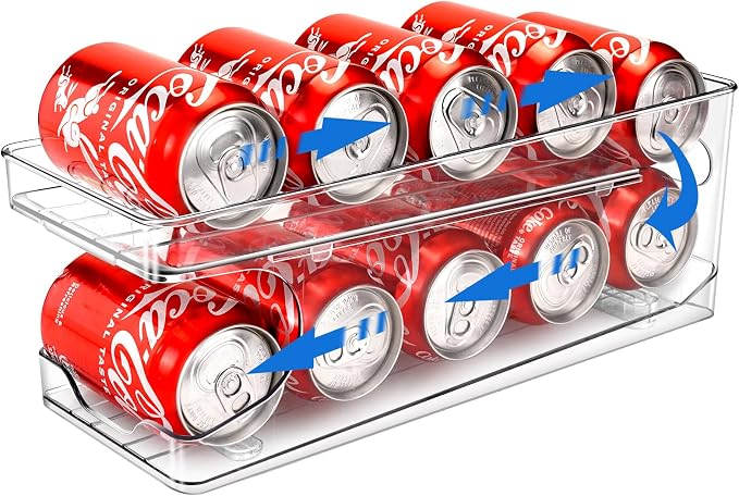 Rolling Soda Can Organizer for Refrigerator Can Dispenser for Beer Soda Seltzer by BingoHive