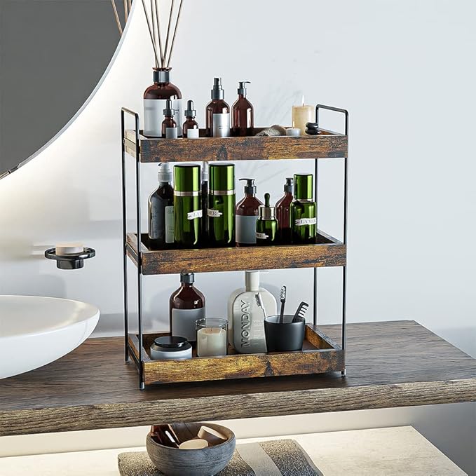 Bathroom Counter Organizer, 3-Tier Wood Spice Rack Organizer - Image 2
