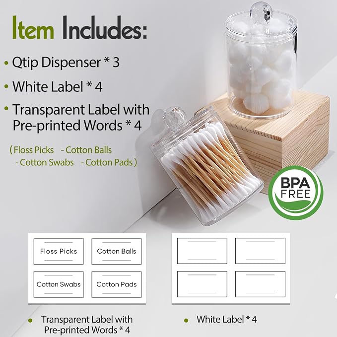 AOZITA 3 Pack Acrylic Qtip Holder Dispenser - Image 2