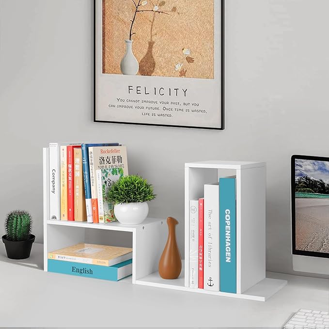 Desktop Shelf Organizer, Adjustable Stackable Office Storage Rack, Wood Display - Image 2