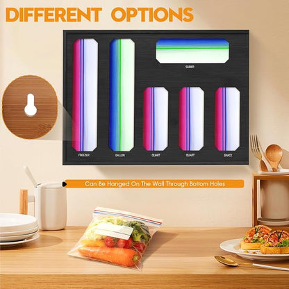 6 in 1 Bamboo Ziploc Bag Storage Organizer, Snack & Freezer Bags, Wall - Image 6