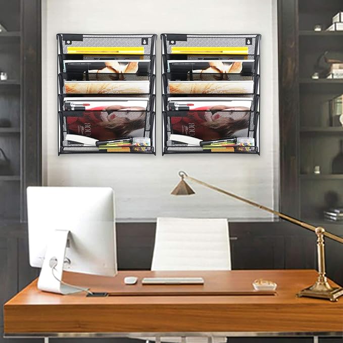 samstar 2 Pack Wall File Organizer, 6-Tier Wall Mount Paper Holder Vertical - Image 3