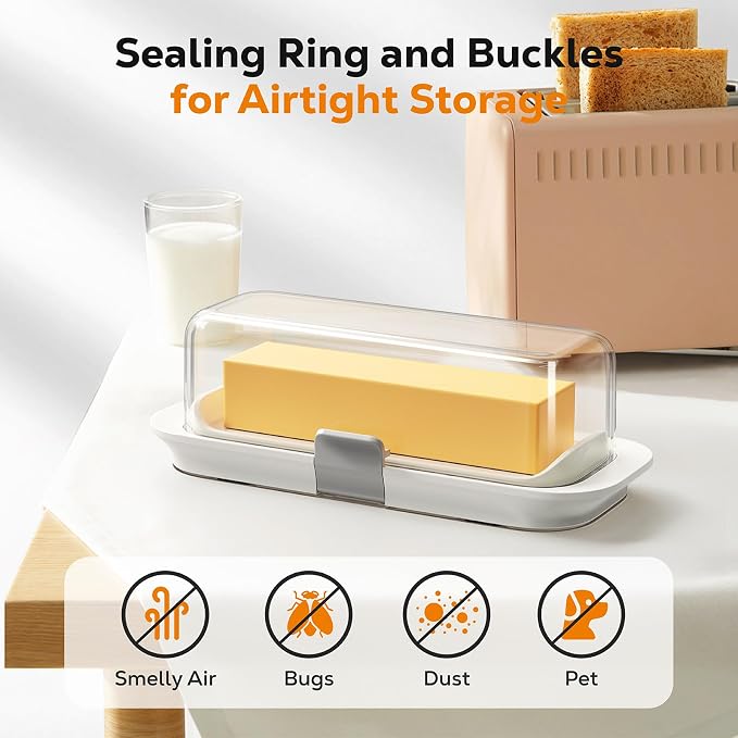 Pisol Butter Dish with Lid for Countertop and Refrigerator Door Shelf, Airtight - Image 4