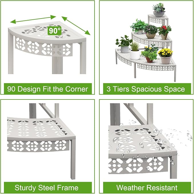 aboxoo 3 Tier Plant Stand Semi-Circular Flower Pot Organizer Rack Quarter Round - Image 4
