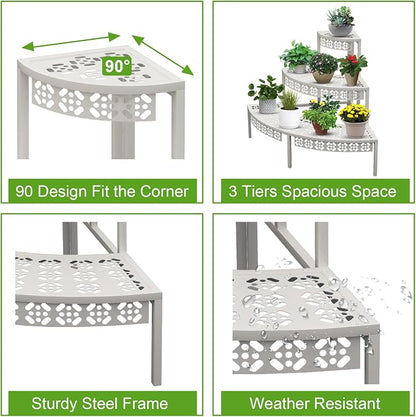 aboxoo 3 Tier Plant Stand Semi-Circular Flower Pot Organizer Rack Quarter Round - Image 4