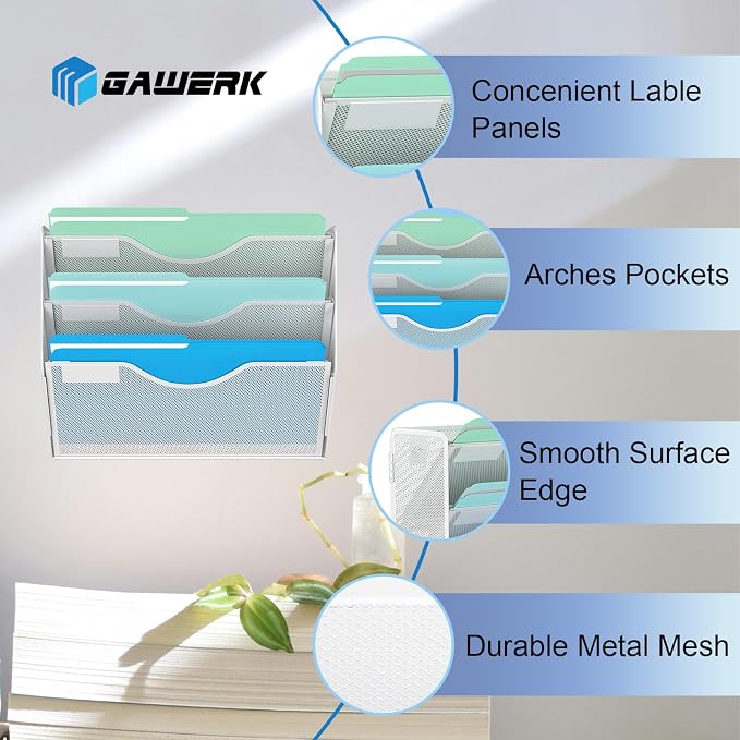 3 Tier Hanging Wall File Organizer, Mesh Mail Paper Orgnization Hanging File - Image 3