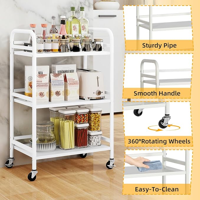 HDANI 3 Tier Rolling Cart Shelves, Heavy Duty Multifunctional Metal - Image 9