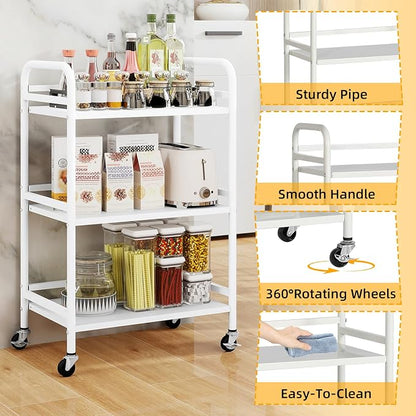 HDANI 3 Tier Rolling Cart Shelves, Heavy Duty Multifunctional Metal - Image 9