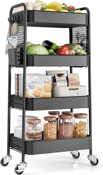TOOLF 4 Tier Rolling Cart with Pegboard, Metal Storage Organizer Cart with by TOOLF