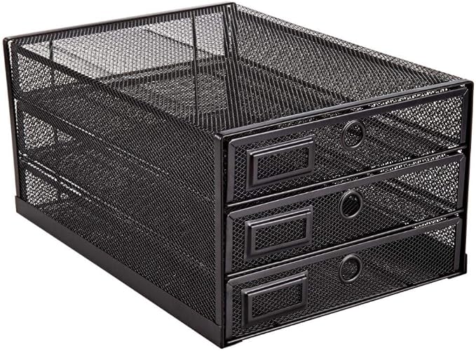 Annova Desk Organizer Wire Mesh 3 Tier Sliding Drawers Paper by LivingNecessities