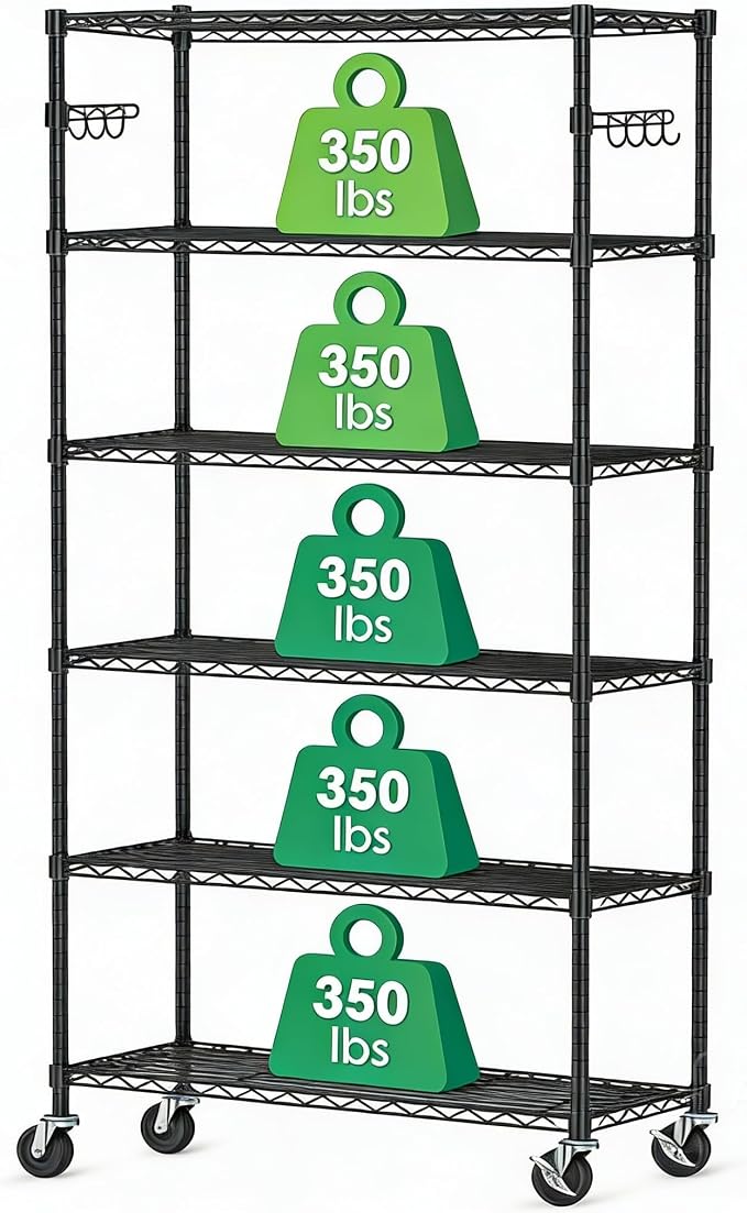 6 Tier Wire Metal Shelving Rack Garage Storage Rolling Shelves by CursorTech