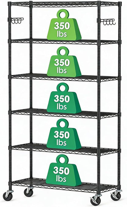 6 Tier Wire Metal Shelving Rack Garage Storage Rolling Shelves by CursorTech