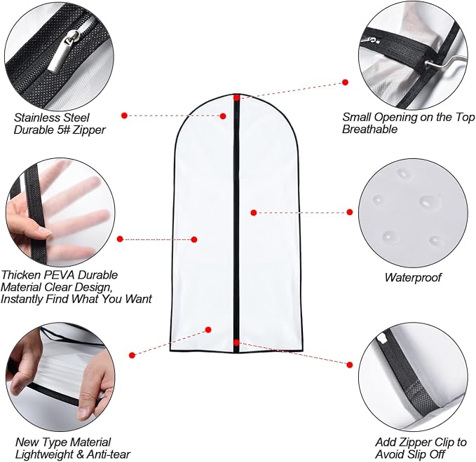 Garment Bags for Hanging Clothes 24'' x 40'' suit bags for closet storage - Image 3