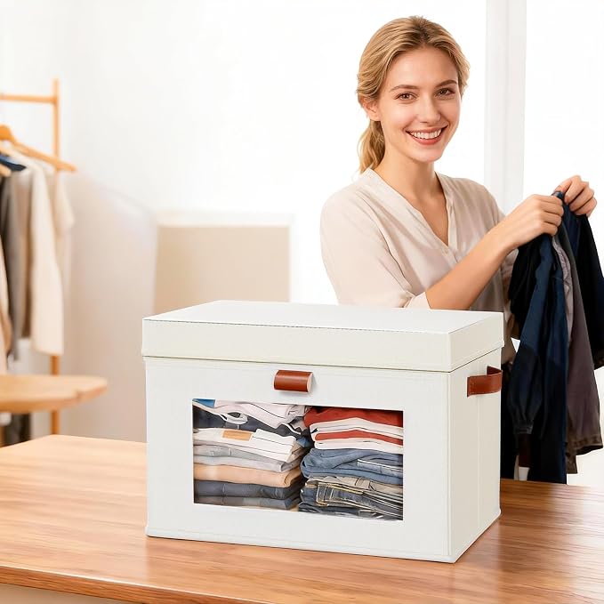 2-Pack Large Storage Bins with Lids, Stackable&Collapsible Closet Storage Bins - Image 9