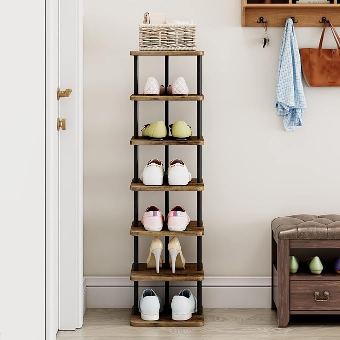 AZERPIAN Shoe Rack 7 Tier Vertical Storage Organizer Narrow Metal Slim Shelf - Image 2